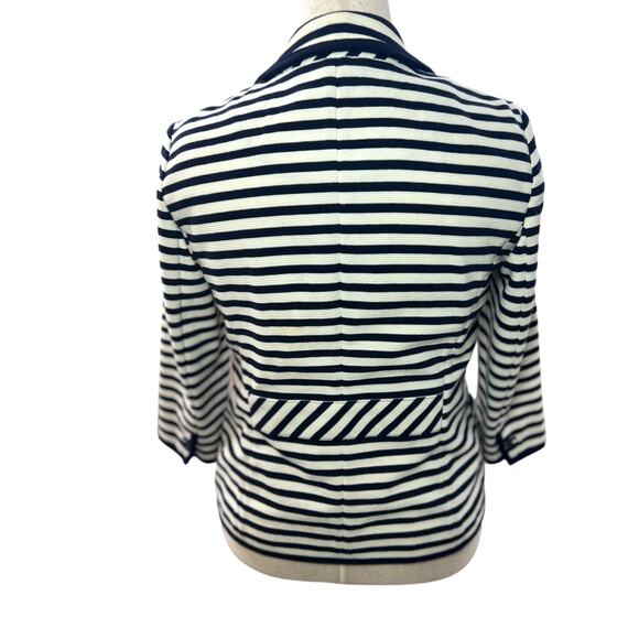 Talbots Navy White Stripe Stretch Knit Blazer Jacket Sz Large Coastal Nautical - Picture 2 of 10